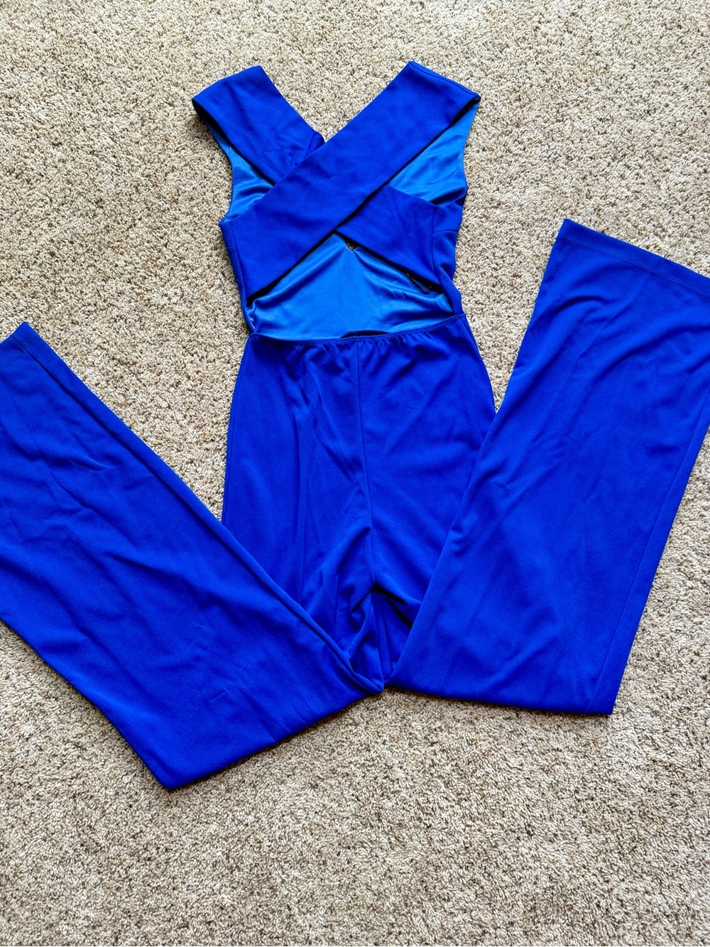 Lulus XS Cobalt Blue Plunging Cross Back Wide Leg Jumpsuit Formal